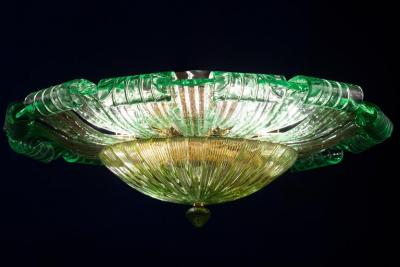 Large Green Murano Glass Leave Ceiling Light or Flush Mount