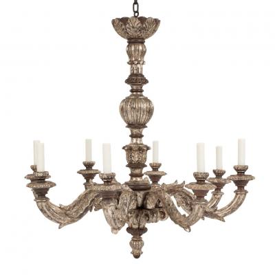 Large Hand Carved Silver Gilt Chandelier