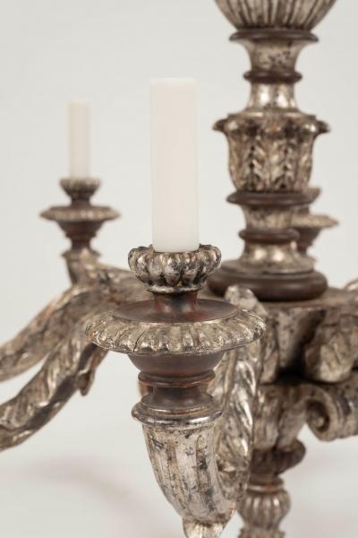 Large Hand Carved Silver Gilt Chandelier