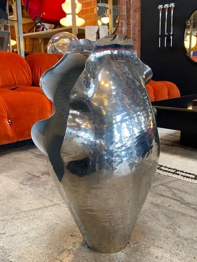 Large Hand Carved and Hammered Silver Shell Umbrella Stand or Vase Italy 1980s