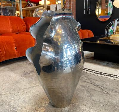 Large Hand Carved and Hammered Silver Shell Umbrella Stand or Vase Italy 1980s