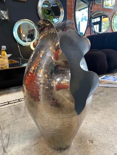 Large Hand Carved and Hammered Silver Shell Umbrella Stand or Vase Italy 1980s