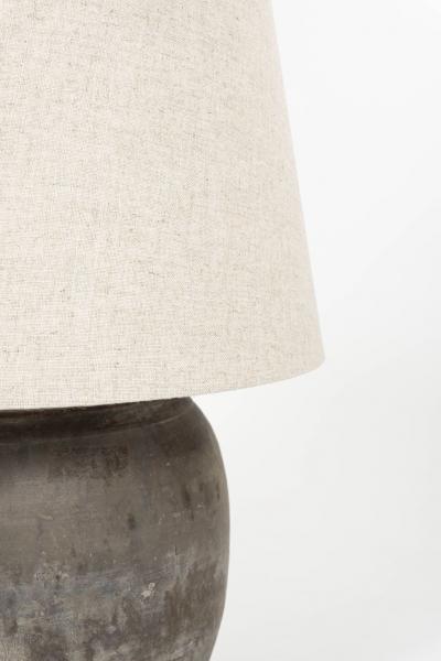 Large Handmade Ceramic Lamp with Linen Shade