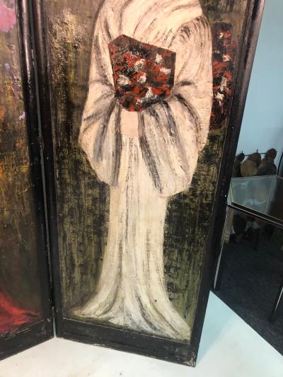Large Handpainted Folding Screen Japanese Women in Fancy Kimonos