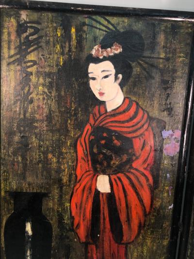 Large Handpainted Folding Screen Japanese Women in Fancy Kimonos