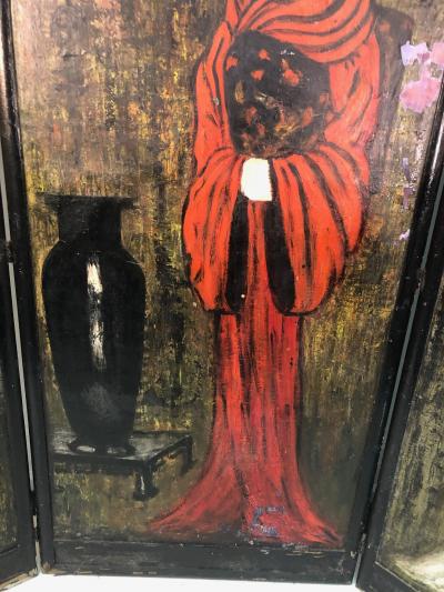 Large Handpainted Folding Screen Japanese Women in Fancy Kimonos