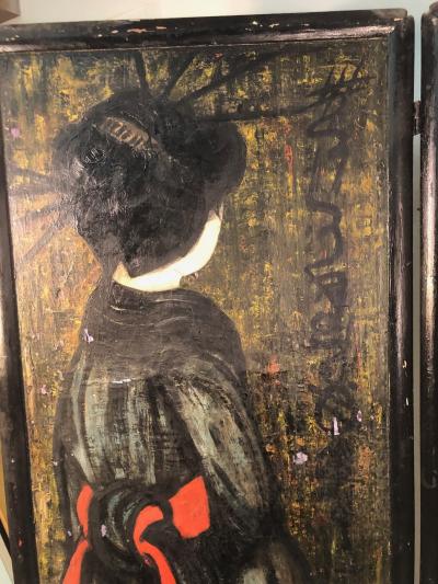 Large Handpainted Folding Screen Japanese Women in Fancy Kimonos