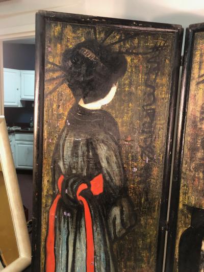Large Handpainted Folding Screen Japanese Women in Fancy Kimonos