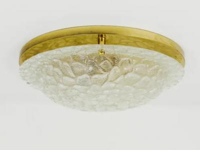 Large Hillebrand Textured Bubble Glass and Brass Flush Mount Germany 1970s