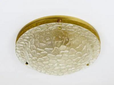 Large Hillebrand Textured Bubble Glass and Brass Flush Mount Germany 1970s