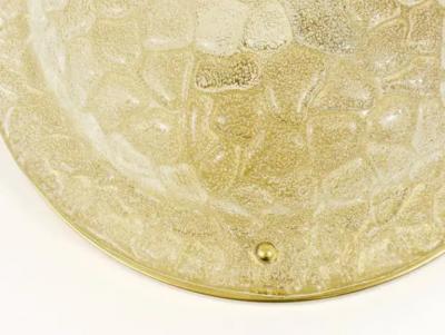 Large Hillebrand Textured Bubble Glass and Brass Flush Mount Germany 1970s