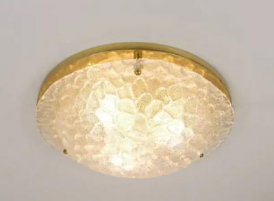 Large Hillebrand Textured Bubble Glass and Brass Flush Mount Germany 1970s