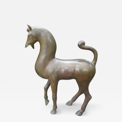 Large Hollywood Regency Brass Tang Horse Sculpture