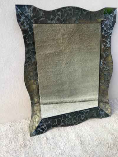 Large Hollywood Regency Charcoal Silver Vein Beveled Mirror