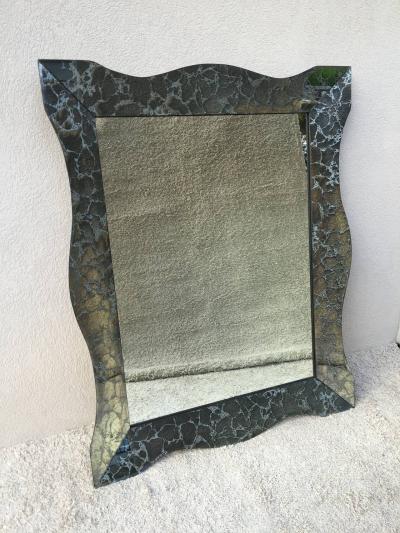Large Hollywood Regency Charcoal Silver Vein Beveled Mirror
