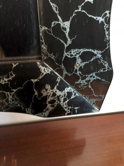 Large Hollywood Regency Charcoal Silver Vein Beveled Mirror