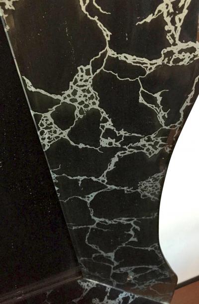 Large Hollywood Regency Charcoal Silver Vein Beveled Mirror