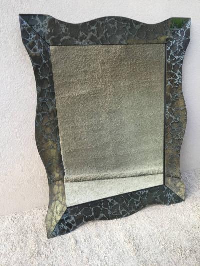 Large Hollywood Regency Charcoal Silver Vein Beveled Mirror
