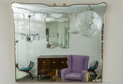 Large Horizontal Mid Century Italian Design Brass Mirror