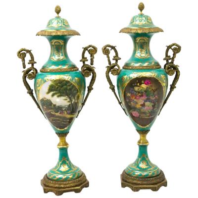 Large Impressive 19th Century French Ormolu Mounted S vres Porcelain Urns