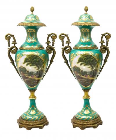 Large Impressive 19th Century French Ormolu Mounted S vres Porcelain Urns