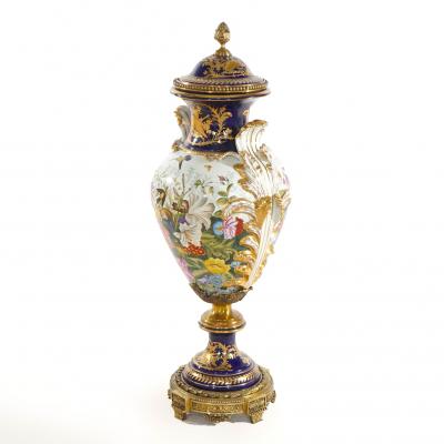 Large Impressive 19th Century French S vres Porcelain Gilt Gold Decorated Urns