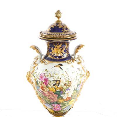 Large Impressive 19th Century French S vres Porcelain Gilt Gold Decorated Urns