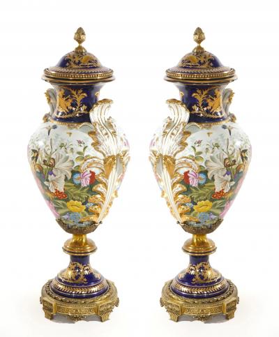 Large Impressive 19th Century French S vres Porcelain Gilt Gold Decorated Urns
