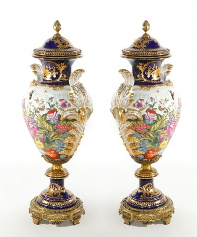 Large Impressive 19th Century French S vres Porcelain Gilt Gold Decorated Urns