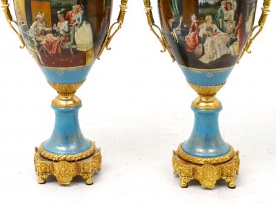 Large Impressive Antique Dresden Porcelain Ormolu Mounted Hand Painted Urn