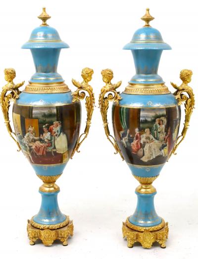 Large Impressive Antique Dresden Porcelain Ormolu Mounted Hand Painted Urn