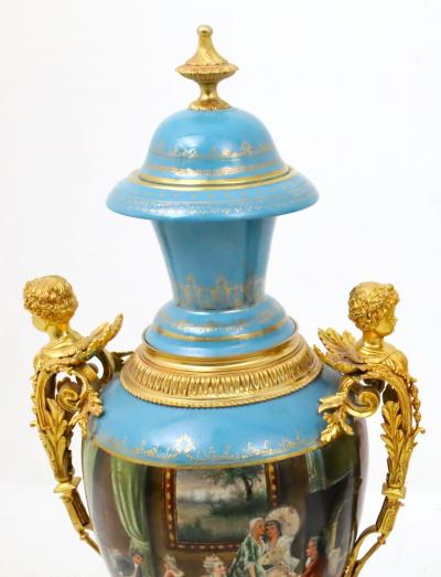Large Impressive Antique Dresden Porcelain Ormolu Mounted Hand Painted Urn