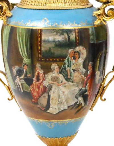 Large Impressive Antique Dresden Porcelain Ormolu Mounted Hand Painted Urn