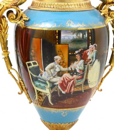 Large Impressive Antique Dresden Porcelain Ormolu Mounted Hand Painted Urn