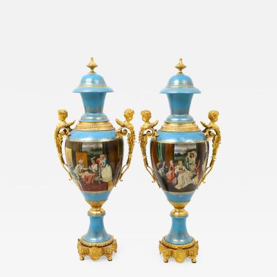 Large Impressive Antique Dresden Porcelain Ormolu Mounted Hand Painted Urn