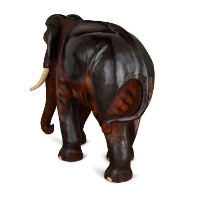 Large Indian carved and painted wood elephant figure
