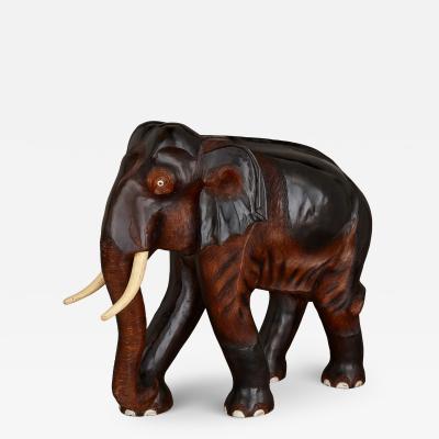 Large Indian carved and painted wood elephant figure