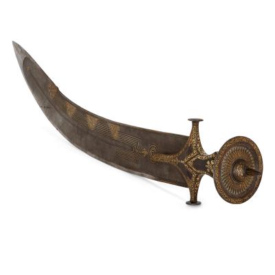 Large Indian gold damascened steel tegha sword