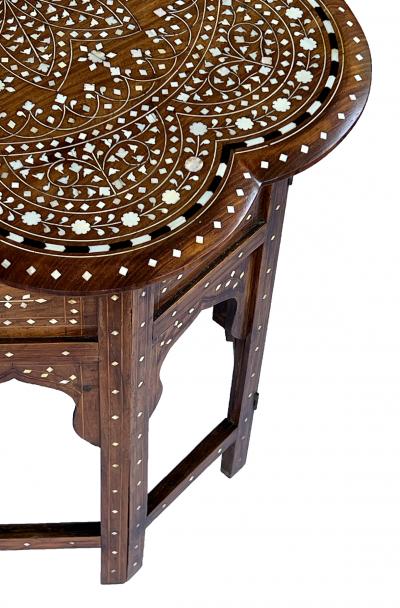 Large Inlaid Anglo Indian Side traveling Table with Rare Scalloped Top