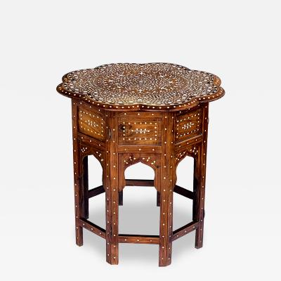 Large Inlaid Anglo Indian Side traveling Table with Rare Scalloped Top