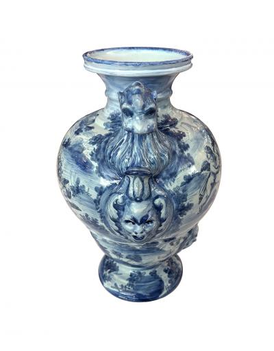 Large Italian Albisola Blue and White Tin glazed Majolica Urn Vase