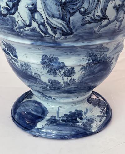 Large Italian Albisola Blue and White Tin glazed Majolica Urn Vase