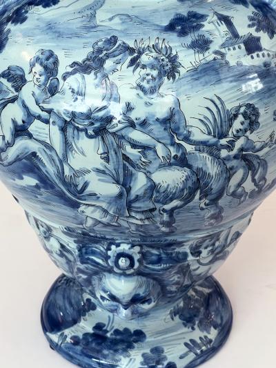Large Italian Albisola Blue and White Tin glazed Majolica Urn Vase