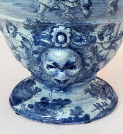 Large Italian Albisola Blue and White Tin glazed Majolica Urn Vase