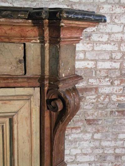 Large Italian Baroque 17th century Painted Cabinet Fitted with Drawers