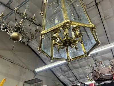 Large Italian Brass And Glass Lantern