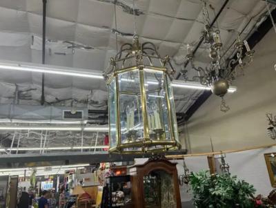 Large Italian Brass And Glass Lantern