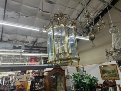 Large Italian Brass And Glass Lantern