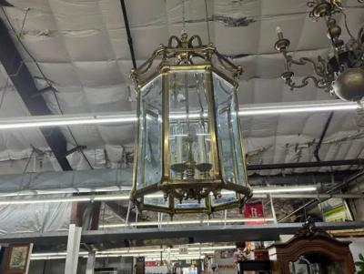 Large Italian Brass And Glass Lantern