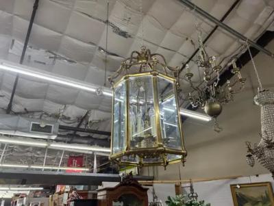 Large Italian Brass And Glass Lantern